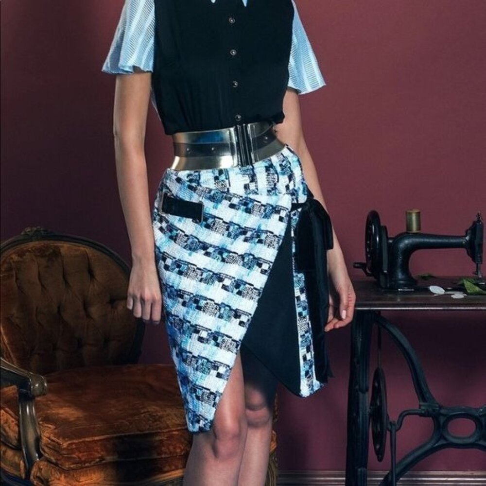 Leetal Platt Fold Over Pencil Tweed Skirt